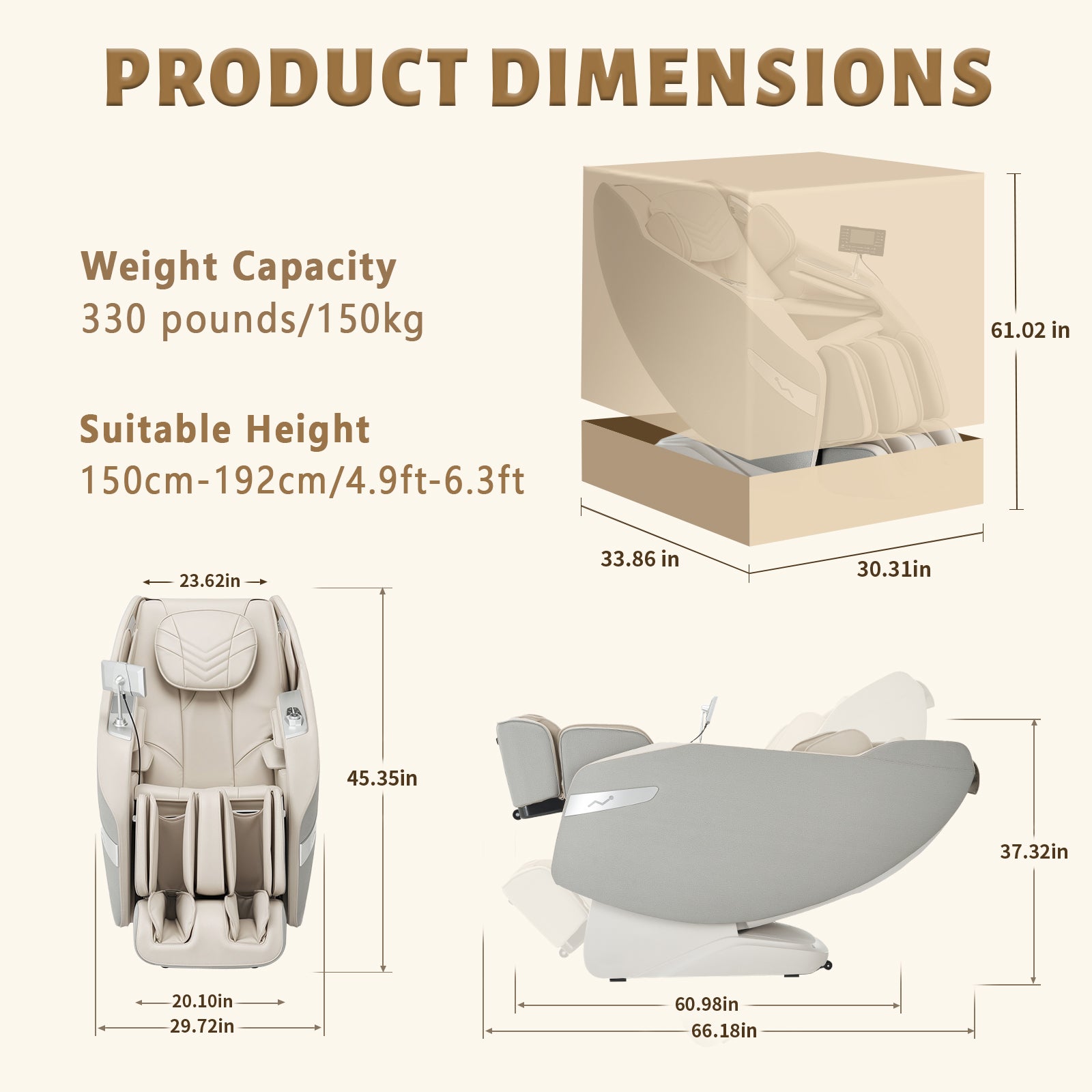 HealthRelife 3D Massage Chair Full Body Recliner - Zero Gravity with Heat, 12 Auto-Massage Modes, Shiatsu Foot Massage, with 55“ SL-Track,28 Airbags Massage, Foot Rollers, (Beige)